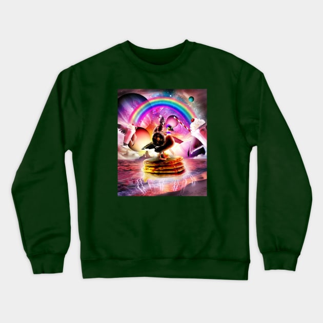 Warrior Cat Riding Duck on top of Pancakes Crewneck Sweatshirt by Random Galaxy